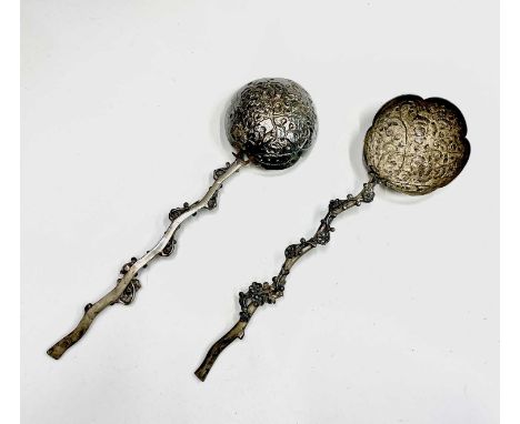 Two Chinese silver ladles, circa 1900, stamped TC, Tuck Chang &amp; Company, length 26cm, diameter of bowl 7cm.Condition repo