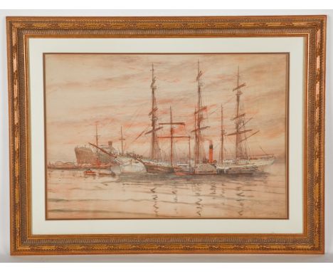 * WILLIAM K. KERR (BRITISH),
SHIPS ON THE RIVER
watercolour on paper, signed and dated 1932, titled indistinctly
50cm x 73cm
