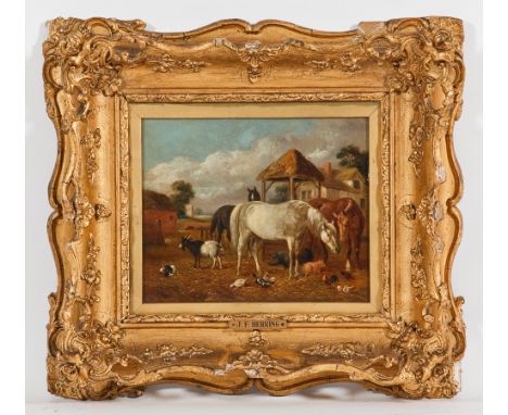 ATTIBUTED TO JOHN FREDERICK HERRING SENIOR (BRITISH 1795 - 1865),
IN THE FARMYARD
oil on panel, signed J. F. HERRING
24cm x 2
