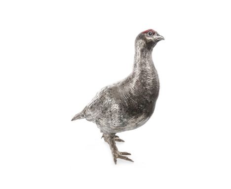ITALIAN SILVER CAST MODEL OF A GROUSE, maker Miracoli, Milan, the grouse in standing pose, with red brows, 28.5cm high