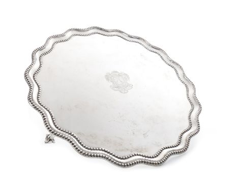 VICTORIAN SILVER SALVER, maker R &amp; S Garrard &amp; Co, London 1897, of circular form with scalloped and beaded double bor