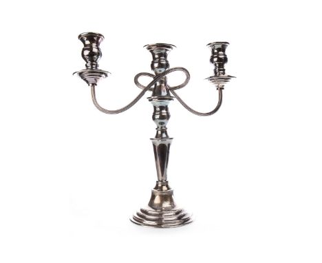 MID TO LATE 20TH CENTURY SILVER CANDELABRA, maker E H Parkin &amp; Co, Sheffield 1964, with two reeded scrolling branches iss