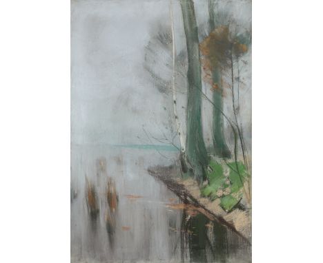 Karl Hagemeister, Märkische Landschaft am Ufer des SchwielowseesPastell auf Leinwand. 100,5 x 70 cm. Unter Glas gerahmt. Unte