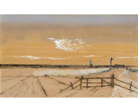 Franz Radziwill, Schnee am DeichAquarell und Tusche, weiß gehöht, auf bräunlichem Büttenpapier. 22,5 x 36,5 cm. Unter Glas ge