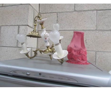 A 3 lamp ceramic and metal ceiling light