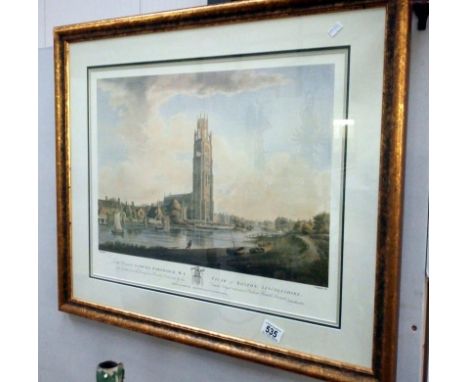 A coloured engraving print of Boston Lincolnshire