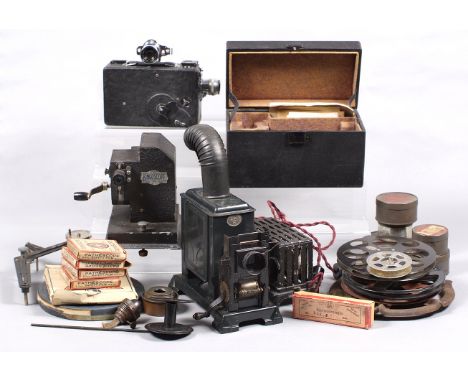 An Early Hand-Cranked Childs 35mm Cine Projector & Films. Also a Pathescope Bingoscope, seven 9.5mm Pathescope films, five 35