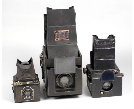 3 Reflex Plate Cameras. Fulmer & Schwing Auto Graflex with Hermagis 170mm f4.5 lens, Ensign Speed Film Reflex with Actinar 10