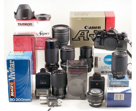 Canon A1 & Minolta End Lot. To include Canon A1 (slow mirror return) in makers box, Vivitar 80-200mm zoom, Pentax PKA fit, Ta