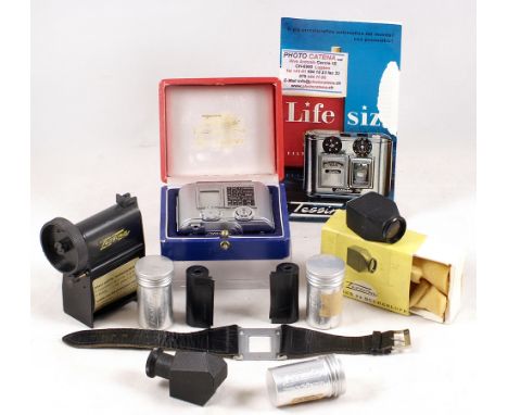 Tessina 35mm "Spy camera" #59803 in Presentation Box. (condition 4F) Also Tessina reflex finder; X8 critical focus finder in 