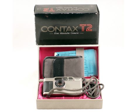 Contax T2 Compact Camera with 35mm Sonnar f2.8 T* Lens. (condition 5F) with case etc, in presentation box.  {Cabinet 3}