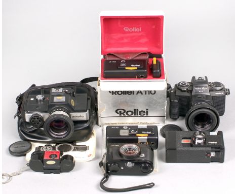 Rollei & Other Compact Cameras. Comprising a Rollei A110 Set, Minolta 110 SLRs, versions 1 & 2, Rollei A26, Rollei A110 (work