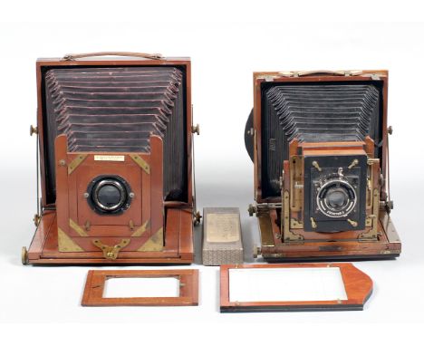 J. Lancaster Whole Plate Camera (Bellows Rough) with TP Cooke 5 ¾ inch f4.5 lens. Also a Butcher's National half-plate field 