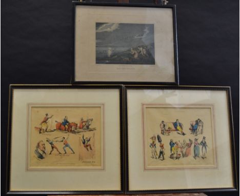 Henry Alken, after, a pair, Full Cry and The Death, coloured prints, 11cm x 45cm;  Henry Alken, after, a pair, Comical Huntin