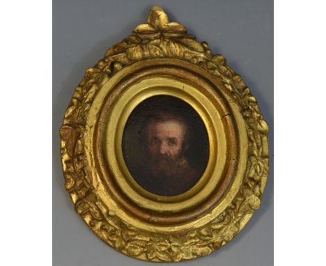 English School (19th century), a portrait miniature, portrait of a bearded gentleman, oil on board, oval, 4.5cm x 3.5cm, gilt