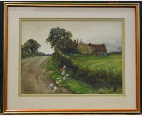 M**R**JonesFeeding the Swanssigned, watercolour, 26cm x 35cm