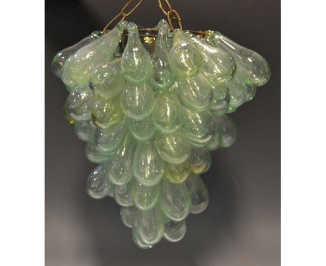 An unusual glass ceiling light, of tapering form, the wirework frame covered overall with glass baubles, 28.5cm long