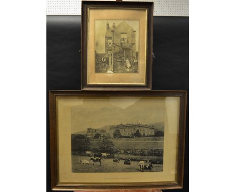 Chatsworth From The Derwent, monochrome print, The Cotswold Publishing Co., Ltd, Wotton-under-Edge, 54cm x74cm, framed; (2)