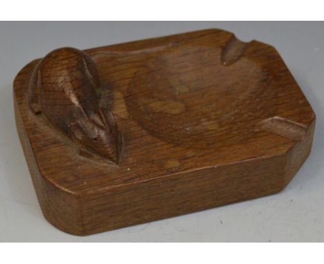 Robert Thompson, Mouseman of Kilburn - an oak canted rectangular ashtray, carved mouse signature, 10cm wide