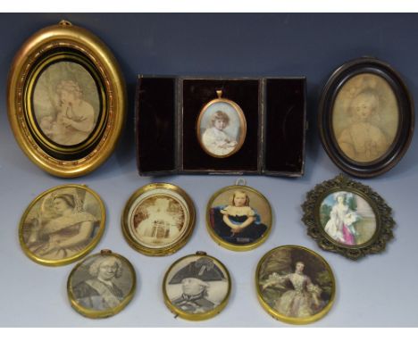 English School, 20th century, a portrait miniature, of a young child, oval, on ivory gilt metal frame, morocco case;  others,