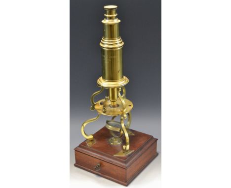 An 20th century brass Culpeper-type monocular microscope,  by Burke &amp; Jones, Bristol no.78, with a brass tube inscribed B