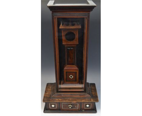 An unusual 19th century vernacular oak model or pocket watch stand, possibly Welsh, as a miniature longcase clock, within a g