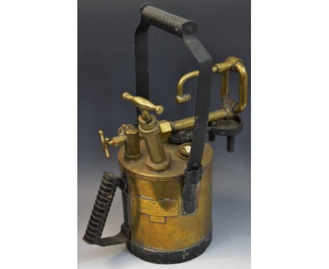 An early 20th century brass Monitor blow torch, stamped with military broad arrow mark, dated 1952, 2910A with plaque - Teste