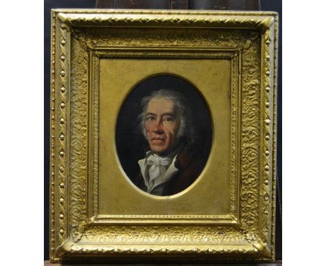 English School (19th century)Portrait of a Gentleman, head and shoulders, wearing a white neckerchiefoil on board, oval, 24.5