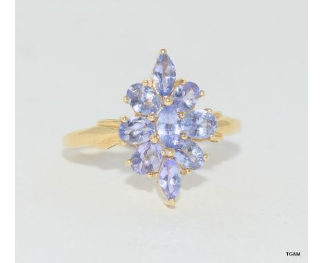 10ct gold ladies amethyst diamond shape cluster ring size P