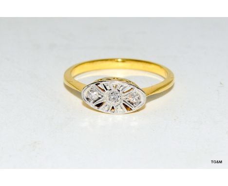 Art Deco yellow metal (tests 18ct & plat) diamond ring, size O