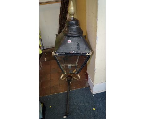 A Victorian painted and gilt copper street lantern, 112cm high. 