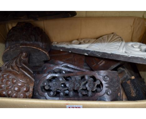 A collection of carved oak, walnut, mahogany and beechwood architectural mouldings, and similar; together with a set of four 