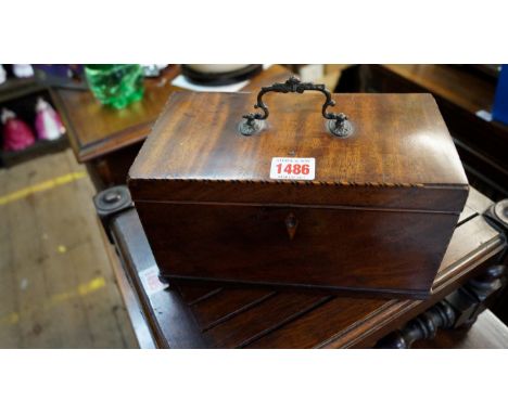 A George III mahogany and chevron strung tea caddy, 24.5cm wide. 