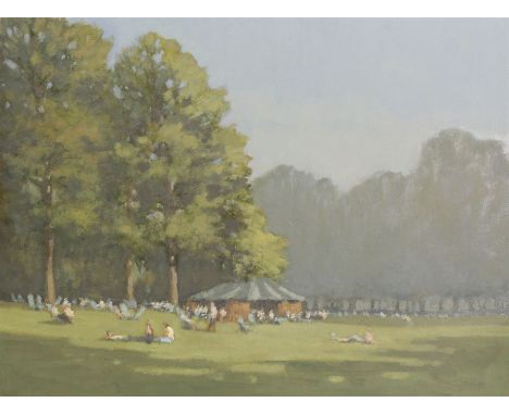 William Burns (Northern British 1923-2010): 'Sunny Afternoon - St James' Park', oil on board signed, titled verso 46cm x 61cm