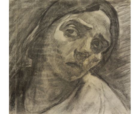 Continental School (Mid-20th Century): Portrait of a Fearful Woman, charcoal unsigned 29cm x 31cm 