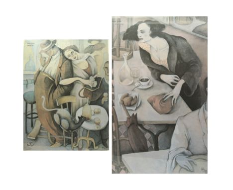 After Ana Juan (Spanish 1961-): 'Paga Tu' and 'El Desayuno', two lithograph posters produced by Mama Graf studios c1988 max 9