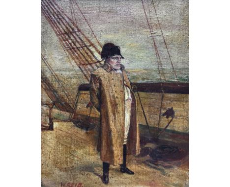 English Naive School (19th Century): Portrait of Napoleon, oil on canvas signed 'W Reid' 24cm x 19cm 