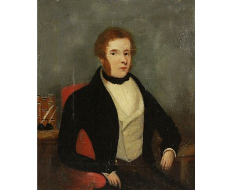 C Freeman (English Primitive School 19th century): Portrait of  a Young Scholar, oil on canvas signed and dated 1895, 29cm x 