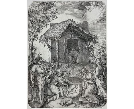 Alberti Cherubino (Italian 1533-1615): 'Adorazuine Dei Pastori' - Adoration of the Shepherds, restrike etching dated 1571 in 