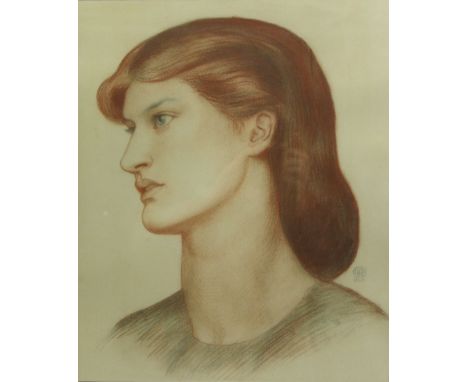 After Dante Gabriel Rossetti (British 1828-1882): Portrait of Alexa Wilding, colour print signed in the plate 44cm x 36cmNote