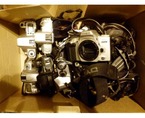 MIXED CAMERA BODIES. Box of mixed camera bodies including Canon and Minolta 