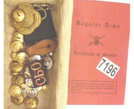 BUTTONS AND BADGES. Army buttons and badges and KSLI Certificate of Service for Korean War