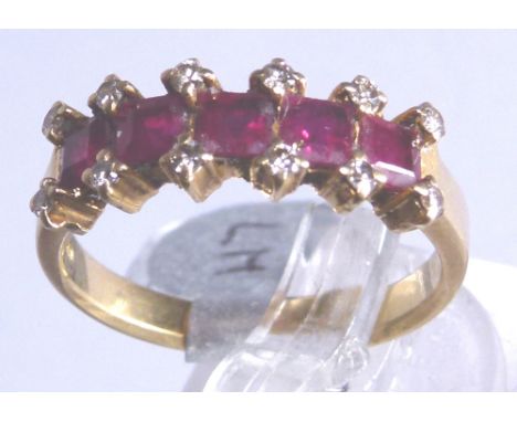 18 CT RUBY & DIAMOND RING. 18 ct yellow gold ruby and diamond ring, size M