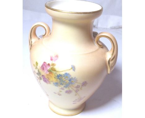 ROYAL WORCESTER VASE. Small twin handled Royal Worcester vase, H: 10 cm