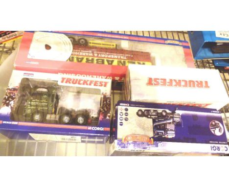 CORGI HAULAGE (FOUR EXAMPLES). Boxed Corgi CC13244 DAF XF tractor unit, Truckfest, R Flynn & Sons, CC13220 DAF XF space cab t