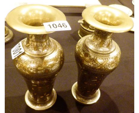 FAR EASTERN VASES. Pair of Far Eastern silvered brass and enamel vases