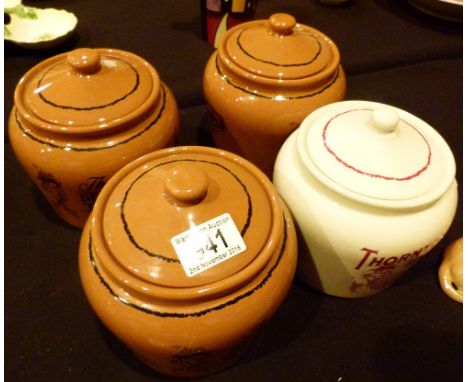 THORNTONS STORAGE JARS. Four Thorntons ceramic Special Toffee storage jars