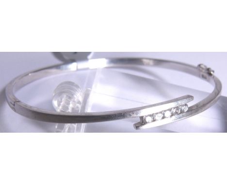 SILVER BANGLE. Sterling silver solid CZ bangle