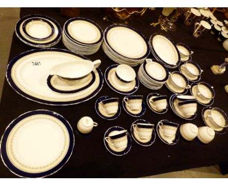 ROYAL WORCESTER REGENCY. 1960s Royal Worcester Regency blue fine bone china dinner and tea service, seventy six pieces
