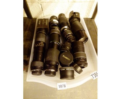 MIXED CAMERA LENSES. Tray of mixed camera lenses 